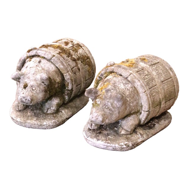 Set of Two 19th Century French Weathered Concrete Pig Garden Sculptures For Sale