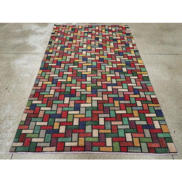 Galerie Shabab Collection Colorful and Modern Mid-20th Century Handmade Turkish Anatolian Accent Rug For Sale - Image 4 of 10