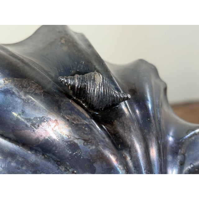 Silver Antique Coastal Silverplate Shell Platter With Sculptural Nautical Coral Handle For Sale - Image 8 of 10