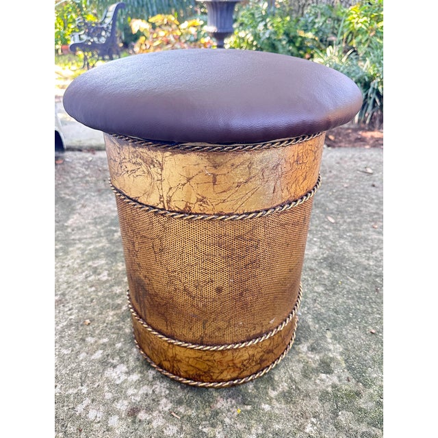 1960s Mid-Century Italian Gilded Metal Storage Ottoman / Vanity Stool - Newly Upholstered For Sale - Image 4 of 12