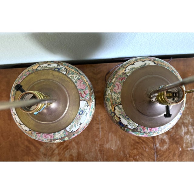 Early 20th Century Early 20th Century Pair of Large Chinese Famille Rose Converted Vase Table Lamps For Sale - Image 5 of 14