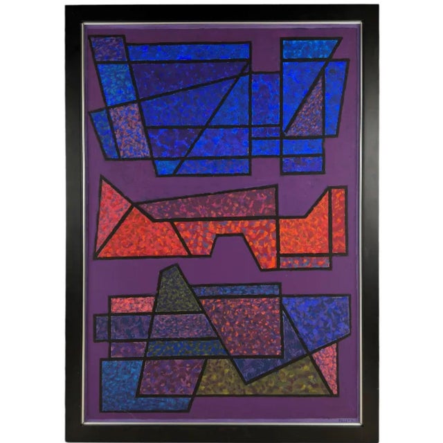 Purple Edgard Pillet, French Post War Geometric Abstract Oil Painting Kinetic Op Art Edgard Pillet, 1991 For Sale - Image 8 of 12