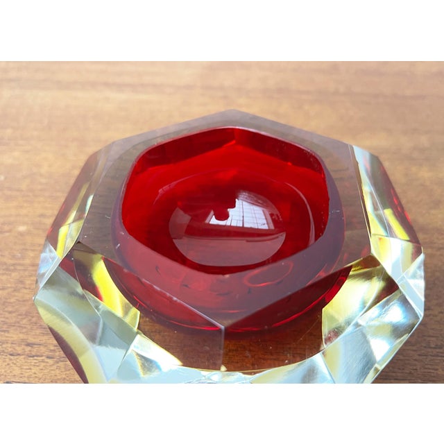 Vintage Italian Red and Yellow Sommerso Murano Glass Bowl, 1970s For Sale - Image 12 of 18