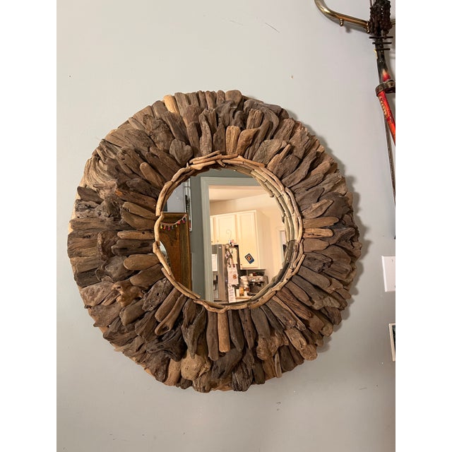 1970s Restoration Hardware Driftwood Flower Wall Mirror For Sale - Image 4 of 5