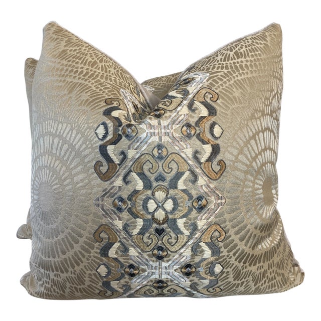 Beacon Hill “Ammolite Silver Gold” 22” Pillows -A Pair For Sale