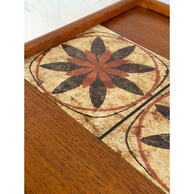 Teak Tile-Top Rolling Bar Cart Danish Mid-Century Modern Tea Trolley 1960s For Sale - Image 4 of 11