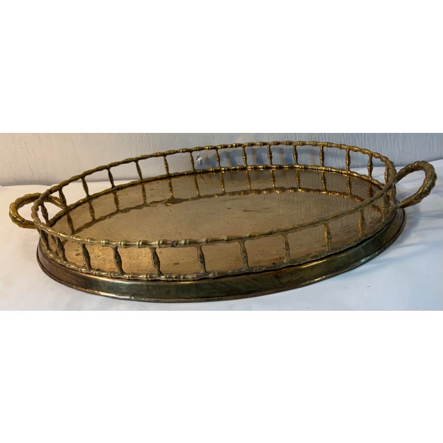 Mid-Century Modern Vintage Brass Faux Bamboo Serving Tray For Sale - Image 3 of 5