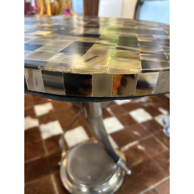 Mid-Century Modern Tessellated Horn Checkerboard End Table With Horn and Chrome Base For Sale - Image 3 of 8