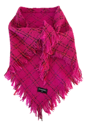 Chanel Vintage Tweed Pink Checkered Bandana 1980