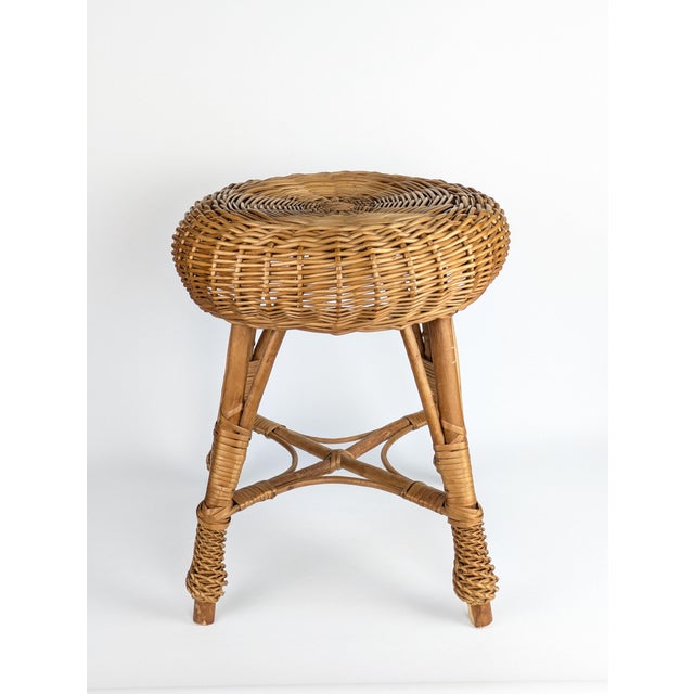 Dimensions: Ø39 x D45 cm Woven wicker stool with attractive leg design