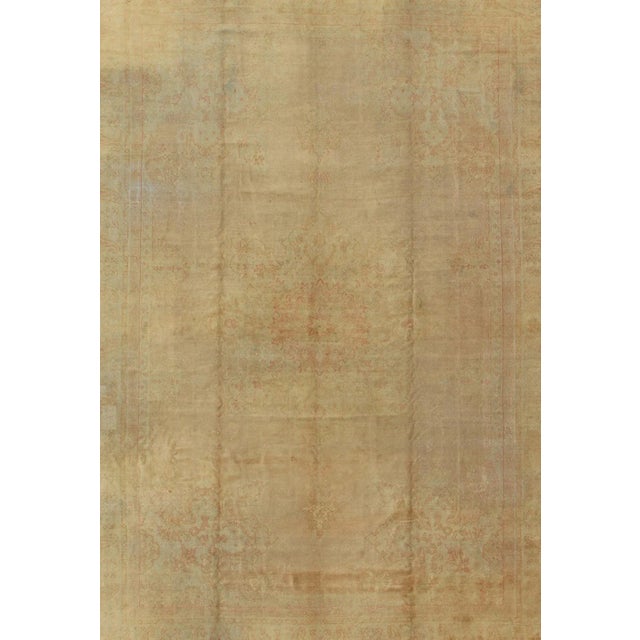 Light Colors Antique Borlu Oushak Fine Rug in Buttery Yellow, Salmon and Green For Sale In Atlanta - Image 6 of 11