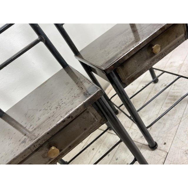 Industrial French Industrial Steel Nightstands, 1950s, Set of 2 For Sale - Image 3 of 17