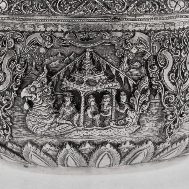 Antique Burmese Repoussé Silver Jataka Tales Bowl, 1910 For Sale - Image 16 of 18