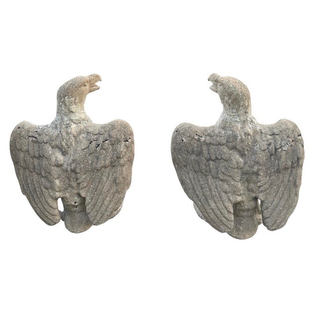 English Pair of Vintage Cast Stone Eagle Garden Statues For Sale - Image 3 of 12
