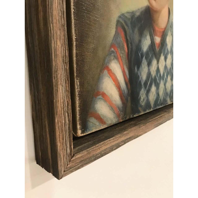 Portrait of Boy in Blue Argyle Sweater Oil Painting by Robert Rukavina For Sale - Image 9 of 13