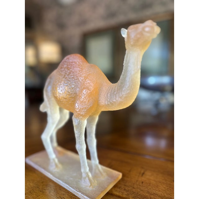 A striking vintage pâte de verre camel sculpture by celebrated French crystal house Daum. Rendered in beautifully...