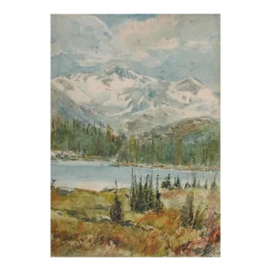 Small 1913 Mountain River Landscape Painting