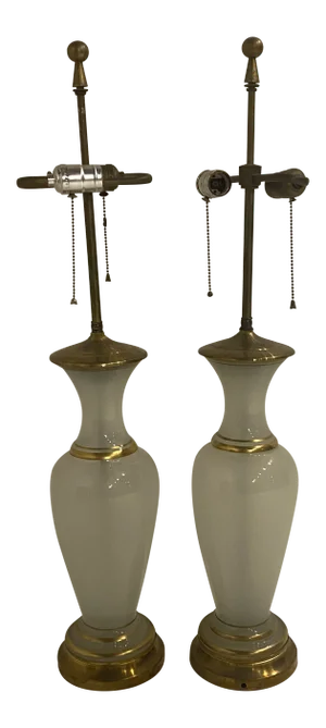 1930's French Opaline Glass Lamps - Pair