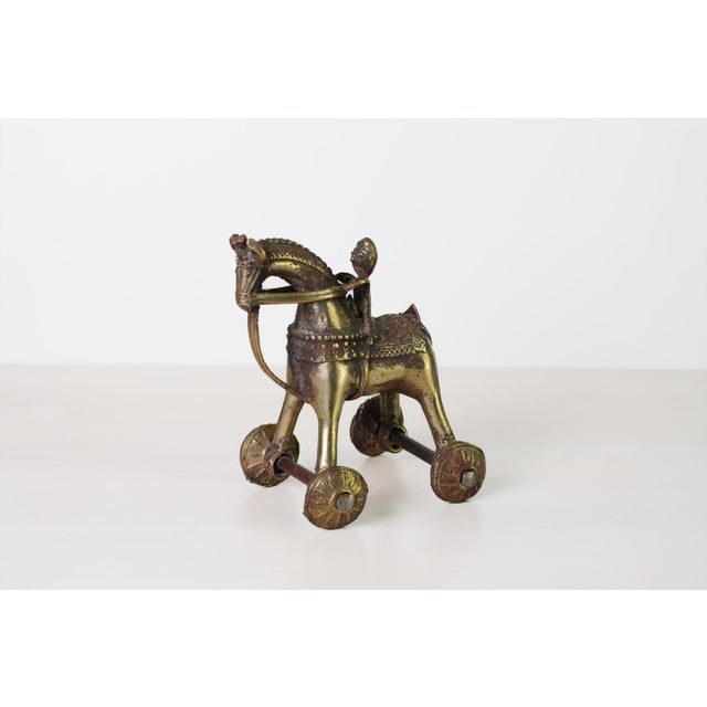 Antique Indian Brass Temple Horse on Wheels With Rider For Sale - Image 15 of 15