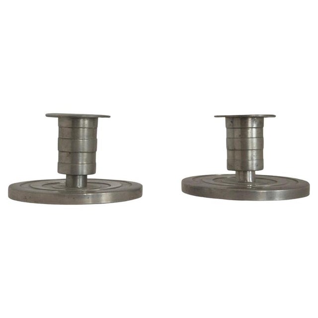 Art Deco Swedish Grace Candleholders in Pewter attributed to Sylvia Stave, 1933, Set of 2 For Sale - Image 9 of 9