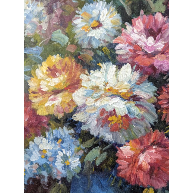 Mid 20th Century Impressionist Still Life Floral Bouquet Oil Painting Signed For Sale - Image 4 of 9