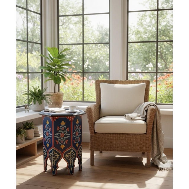 Blue Hand-Painted Moroccan Octagonal Side Table - Cobalt & Crimson For Sale - Image 8 of 9