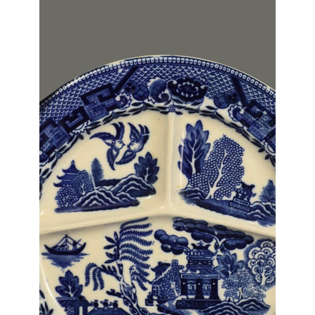 Mid 20th Century Vintage Japanese Willow Divided Blue & White Plate For Sale - Image 5 of 9