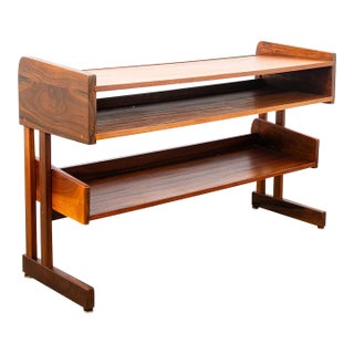 Mid Century Danish Modern Console Table Entryway Storage Walnut Shelving MCM For Sale