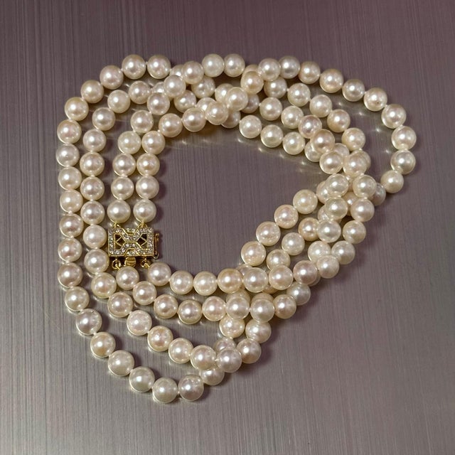 White Akoya Pearl Diamond Necklace 17" 6.34 mm 18k Gold Estate Certified $5950 For Sale - Image 8 of 8