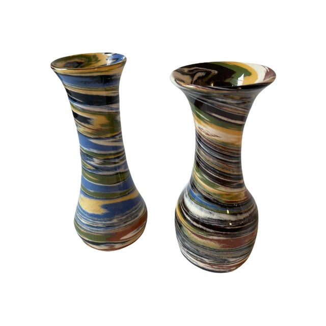 Mid 20th Century Desert Sands Multi Color Swril Art Pottery Vases - a Pair For Sale - Image 9 of 10