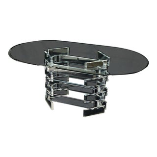 Racetrack Oval Glass Top Stacked Lucite Blocks Base Dining Table For Sale