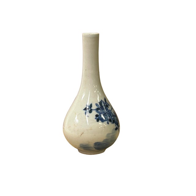 1980s Vintage Tiny Small Blue White Pear Shape Blue White Graphic Vase For Sale - Image 5 of 10
