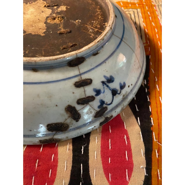 Antique Chinese Blue & White Dragon Porcelain Plate, With Staples For Sale - Image 11 of 13