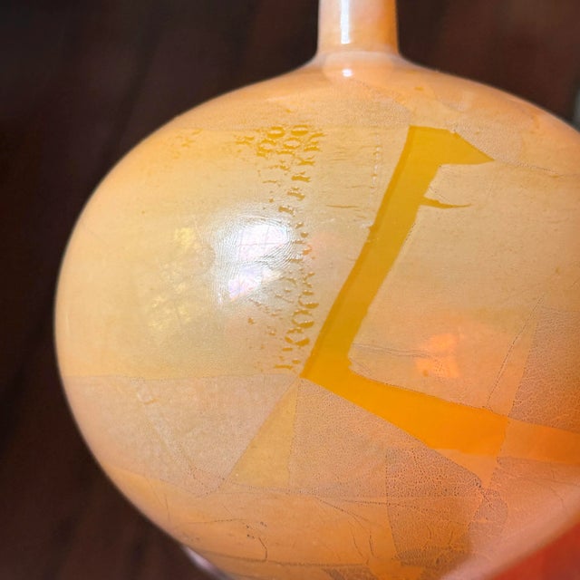 Peach Vintage Italian Modernist Hand-Blown Orange Peach Glass Vase, Signed For Sale - Image 8 of 12