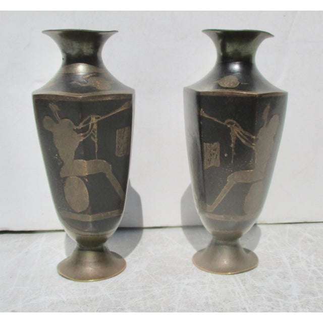 Antique Japanese "Egyptian Revival" vases from the late Meiji. Depicting historical Egyptian figures and hieroglyphic...