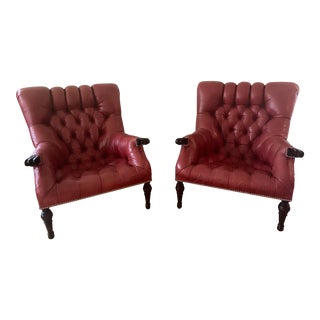 Modern Stickely Leather Leopold’s Chairs - a Pair For Sale