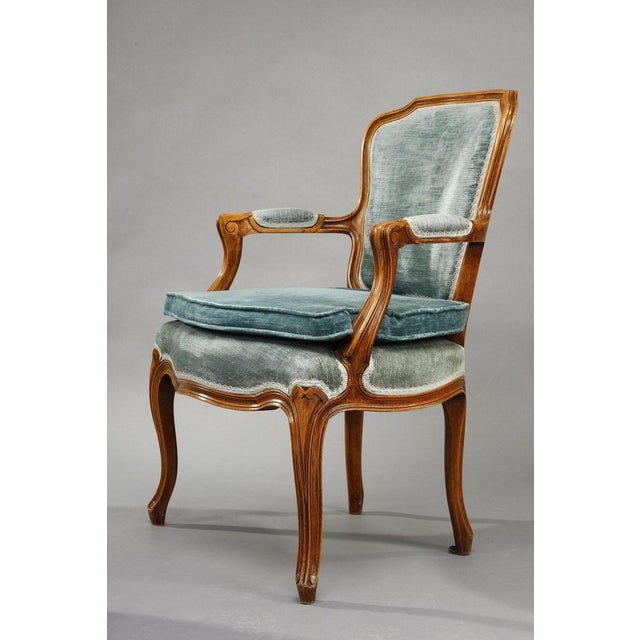 Blue 19th Century Louis XV Rococo Armchairs, 1880s, Set of 2 For Sale - Image 8 of 18