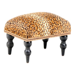 Leopard Ebonized Wood Footstool Ottoman For Sale