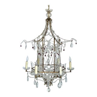 Vintage Swag Crystals Pagoda Chandelier For Sale