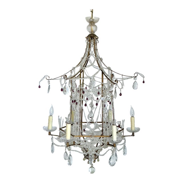 Vintage Swag Crystals Pagoda Chandelier For Sale