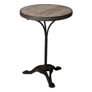 Antique French Iron Base Bistro Table With Marble Top For Sale