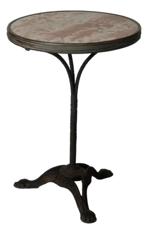 Antique French Iron Base Bistro Table With Marble Top
