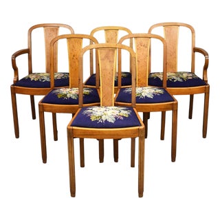 Art Deco Walnut Dining Chairs, 1930, Set of 6 For Sale