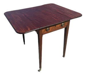 Antique Federal Sheraton Mahogany Drop Leaf Pembroke Table Inlay Brass Casters