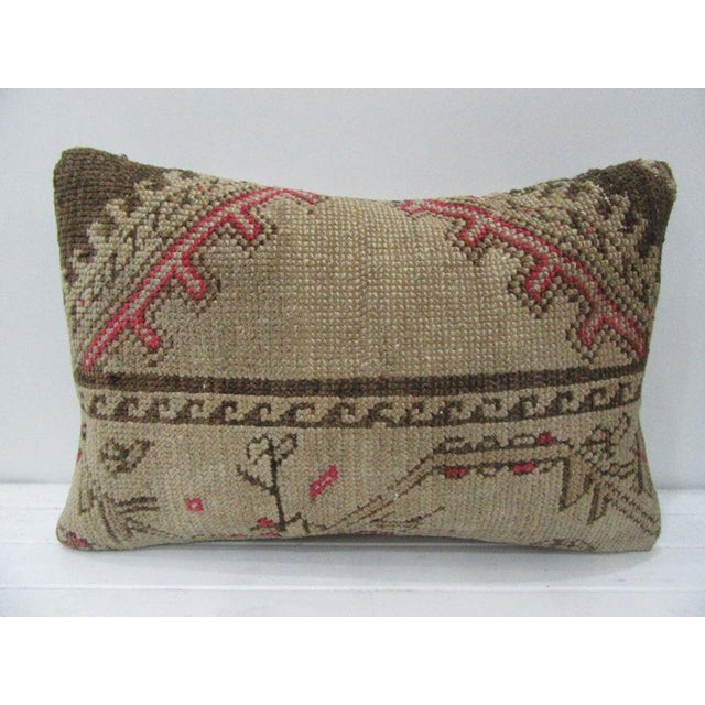 Turkish Handmade Kilim Brown & Coral Pillow For Sale - Image 4 of 4