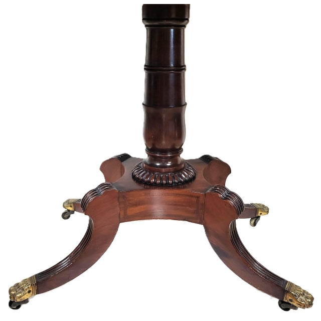 Antique American 19th C Regency Mahogany Flip Top Leather Game Table & Console For Sale - Image 14 of 18