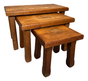 Brutalist Nesting Tables in Oak, Set of 3