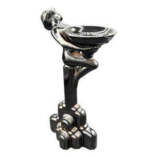 1930s Nude Art Deco Flapper Female Black Ceramic Candleholder Statue by Fritz & Floyd For Sale
