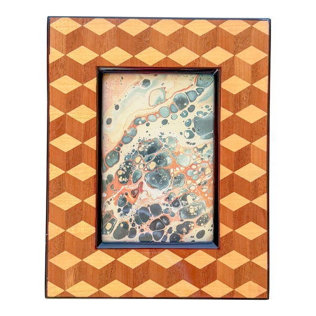 Lacquered Inlaid Wood Picture Frame For Sale