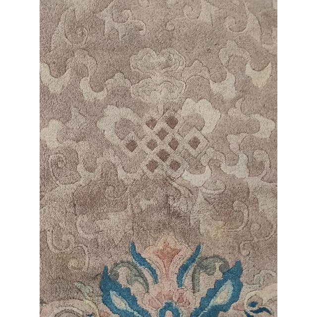 1920s Neutral Purple Floral Antique Chinese Crane Large Oversized Big Peking Rug For Sale - Image 9 of 10